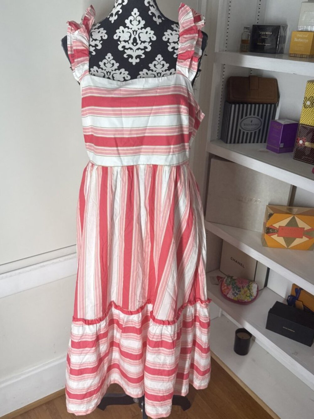 J.Crew Rainbow Striped Tiered Ruffle Sundress  Women's size 14 Pockets Lined